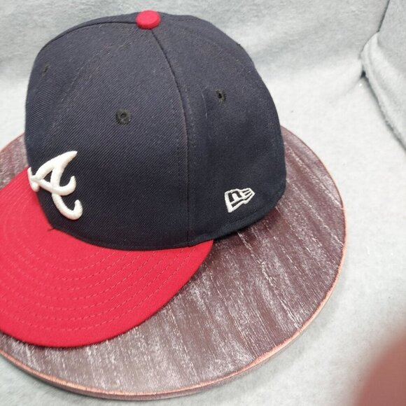 Atlanta Braves New Era Fitted Hat Navy & Red Size 7 5/8 Fitted Cap - Picture 2 of 12